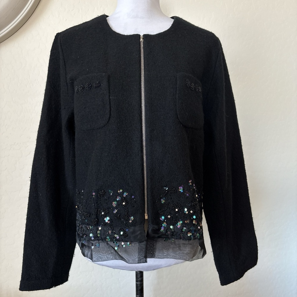 Lisa International 100% wool Black Sequin Women's Blazer. L